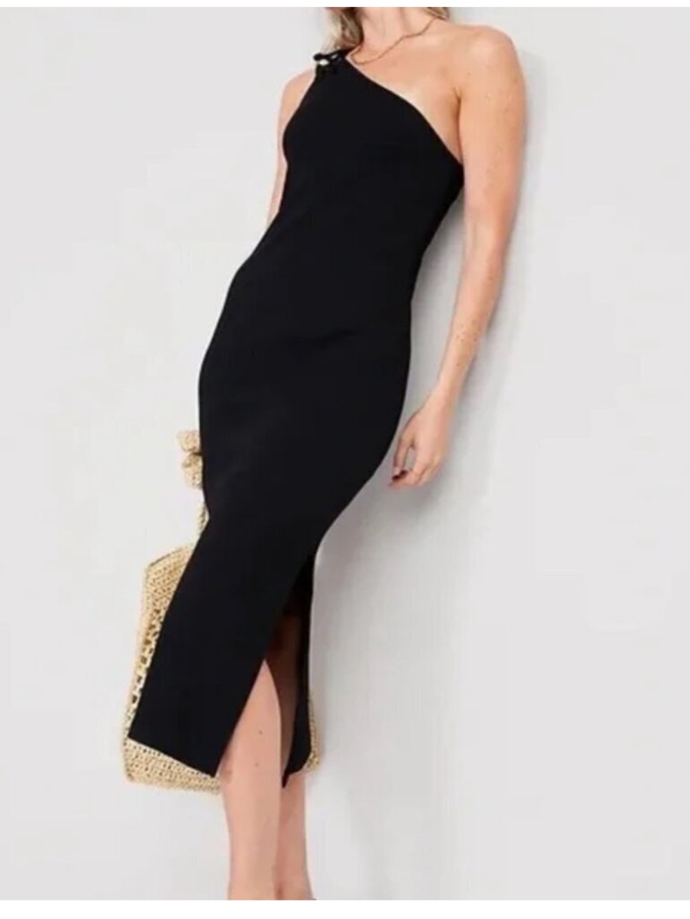Old Navy Black One Shoulder Tie Ribbed Midi Dress size M - Picture 3 of 14